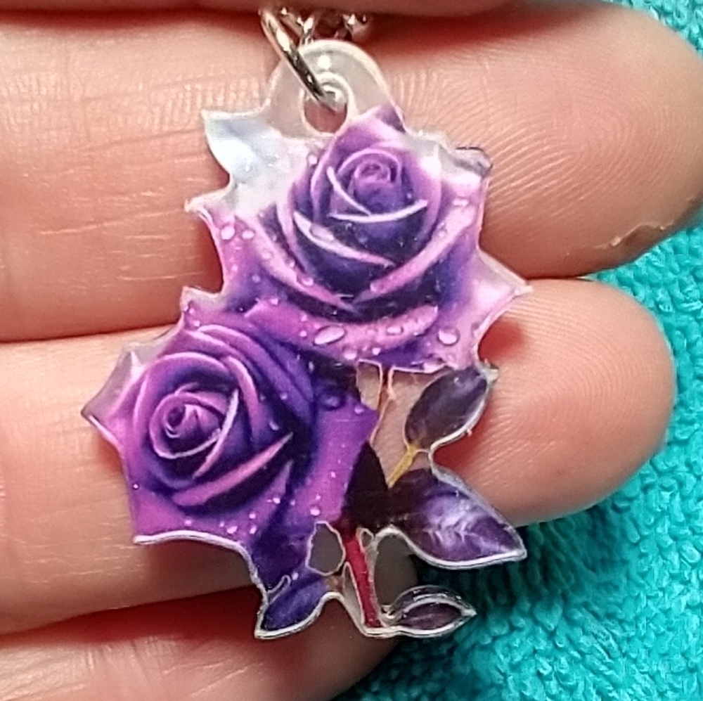 Wire dangle earrings purple rose roses cute pretty